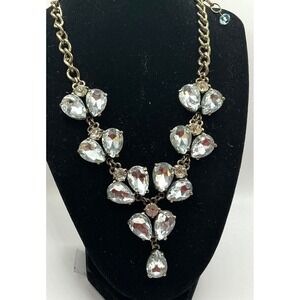 Leslie Danzis 21" Statement Crystal Bib Necklace – Gold Tone‎ Glamour